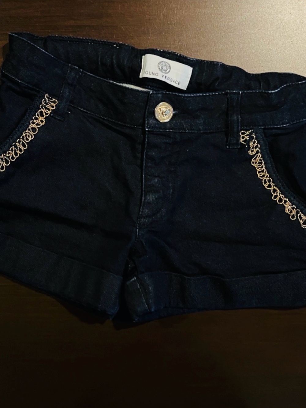 Versace Black Girls' Shorts with Gold Chain Trim